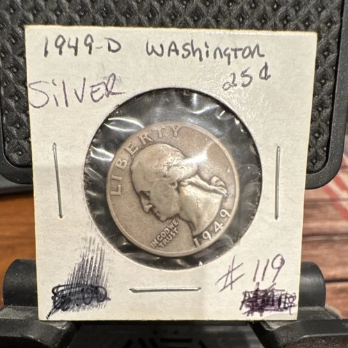 1949-D Washington Quarter 25C Silver Coin 0.9 Fineness Denver Mint Uncertified