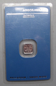 1 Gram Switzerland Argor-Heraeus Palladium Bar 999.5 Certified Assay. PD 1g 9995