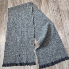 Polo Ralph Lauren 100 Lambswool Scarf Grey Fringe Pony Preppy Soft 55x11  