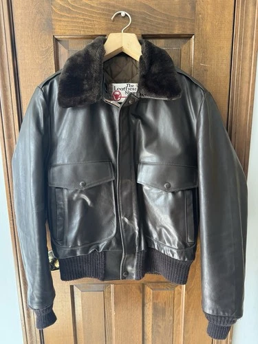 Vintage Sears The Leather Shop Brown Leather Bomber Jacket 40 Tall - product listing photo