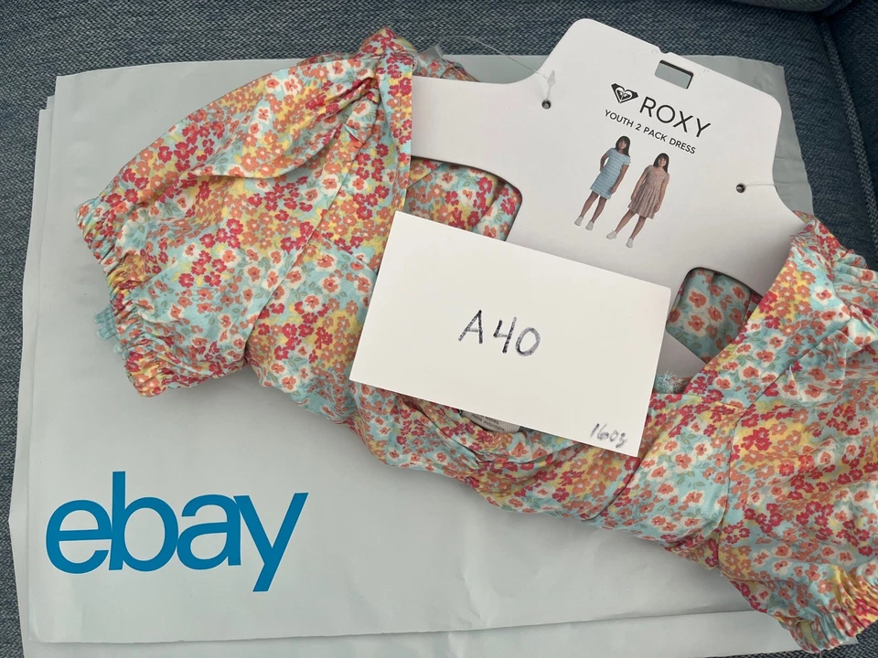 ROXY Brand Youth Girls Dress Set Size M 10/12 Pink Floral & Aqua Popover Tee - Image 3 of 4