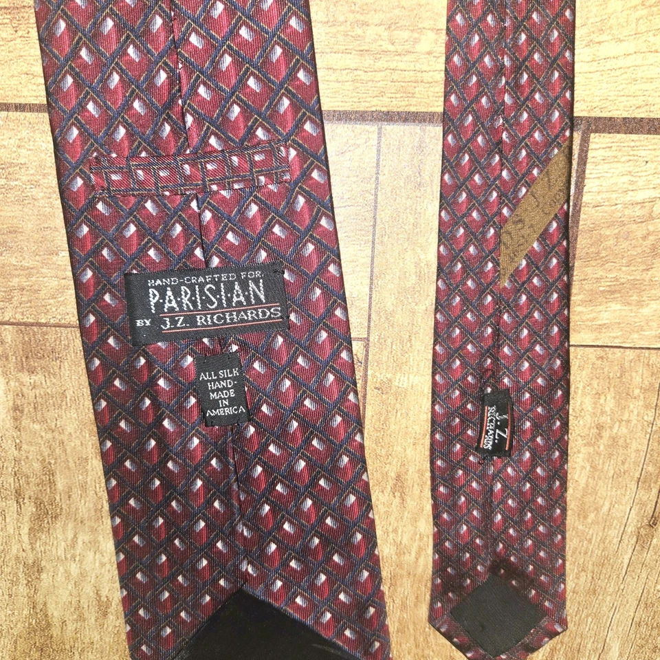 Corbata de seda vintage parisina JZ Richards borgoña hecha en EE. UU. Foto 4 de 4