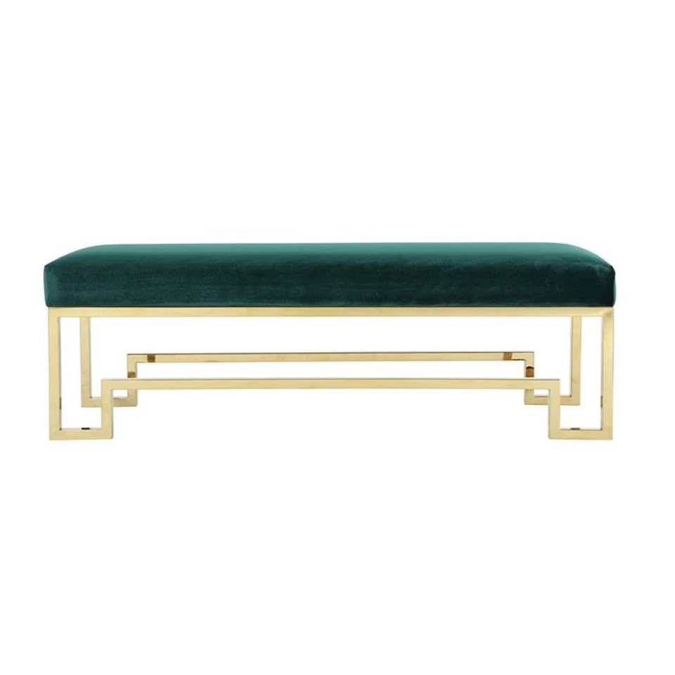 Pangea Home Laurence 18" Stainless Steel Bench in Gold & Green Velvet - Image 2 of 3