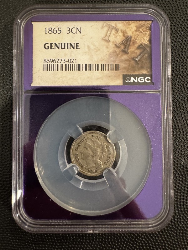 1865 Three Cent Nickel 3CN NGC Genuine Civil War Era US Coin Three-Cent Piece