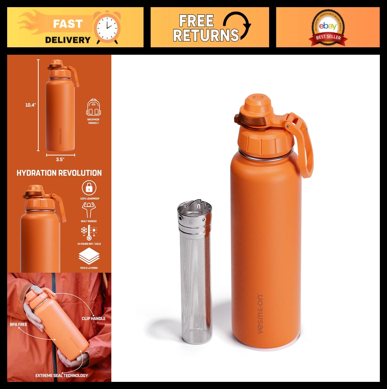 32 Oz Stainless Steel Tea Infuser Bottle - Insulated, Leak Proof, Hot/Cold, Clip
Opens in a new wind