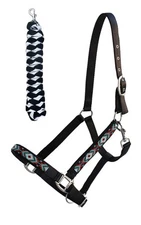 Nylon Horse Beaded Halter Nickle Plated Hardware w/ Lead Rope Tack Blue 606175