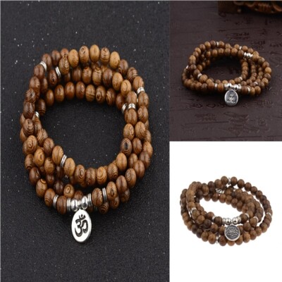 8mm Wenge 108 Beads Mala Bracelet pendant Women Prayer Wear Yoga Cuff