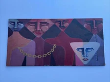 VINTAGE PAINTING MID CENTURY MODERNISM ABSTRACT EXPRESSIONISM CUBISM FUNKY FACES