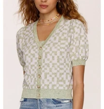 heartloom Kayde cardi groove cardigan short sleeve linen blend MED grandma core