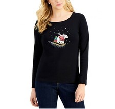 Karen Scott Womens Medium Black Holiday Christmas Polar Bear Delivery Top NWTP56