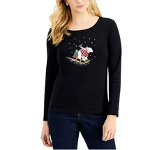 Karen Scott Womens Medium Black Holiday Christmas Polar Bear Delivery Top NWTP56