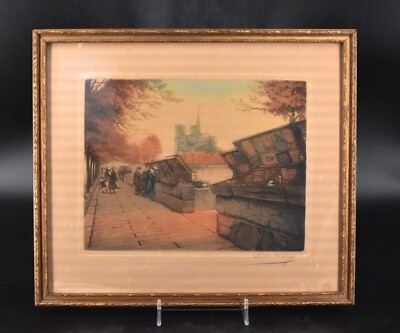 VTG Victor Valery ''Tournell Walk Facing Notre Dame'' Colored Etching c.1910 12x10