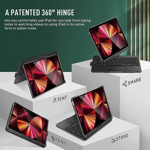 For iPad 7/8/9/10/11th Gen Air Pro 11" Touchpad Keyboard Case with 360° Rotation - Picture 7 of 39