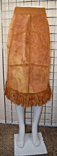 Vintage Suede Patchwork Skirt Size S/M 70s Altman Dallas Brown Fade Fringe