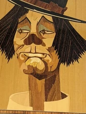Italian Marquetry Panel Sad Clown Face Wood Portrait Picture Wall 14.5" x 10.5"