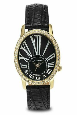NEW Jeanneret 14067 Women's Nightingale Black Textured Vegan Leather Watch 30m