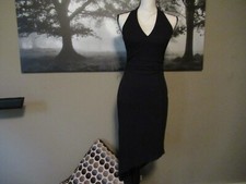 DAVID MEISTER Black Halter Asymmetrical Hem Cocktail Dress - Size 4
