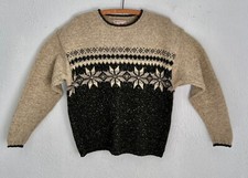 VTG Woolrich Women's Sz M Wool Blend Nordic Isles Tan Green Sweater USA