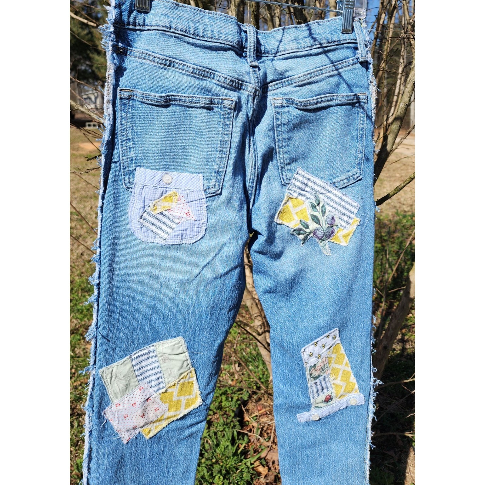 Denim jeans Upcycled distressed Patchwork appliqu… - image 10
