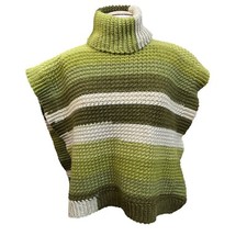 Poncho Casero Ganchillo a Mano Encubrimiento Ruana Cuello Alto Multi Verde Talla S/M