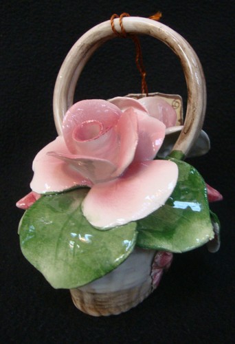 Capodimonte Rose Flower Basket Nuova Ceramica Artistica Italy Original Tag - Picture 3 of 10