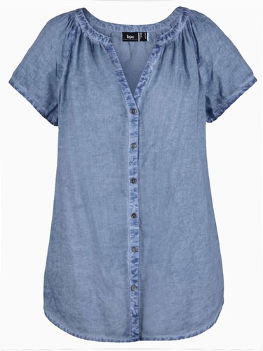 Women’s Grey Oil Washed Cotton Blouse Size 14-30 Blue Vintage Buttoned Shirt - Picture 8 of 16