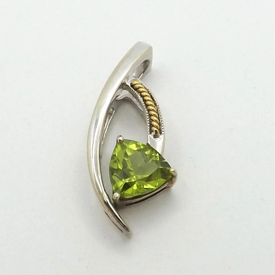 14k Gold Trillion Peridot Slide Charm Pendant August Birthstone for Omega - Image 2 of 4
