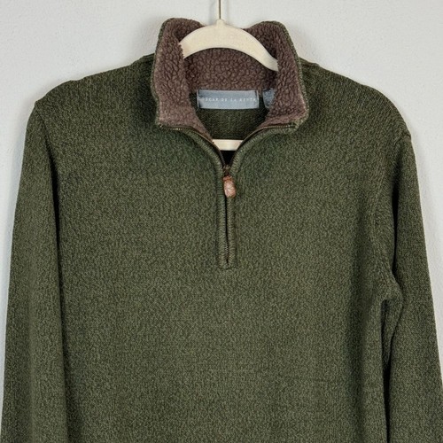 Oscar de la Renta Marled Green Quarter Zip Sherpa Collar Pullover Sweater S - Picture 2 of 9
