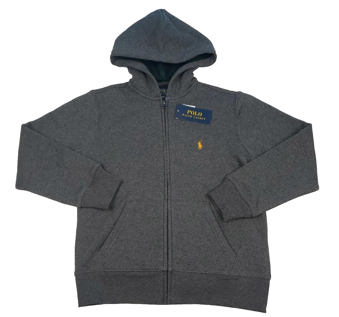Polo Ralph Lauren Big Boys Fleece Full Zip Hoodie Grey Size Medium 10-12
