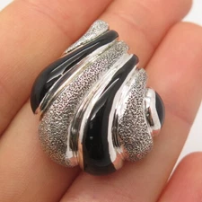 925 Sterling Silver Vintage Italy Milor Real Black Onyx Gemstone Slide Pendant