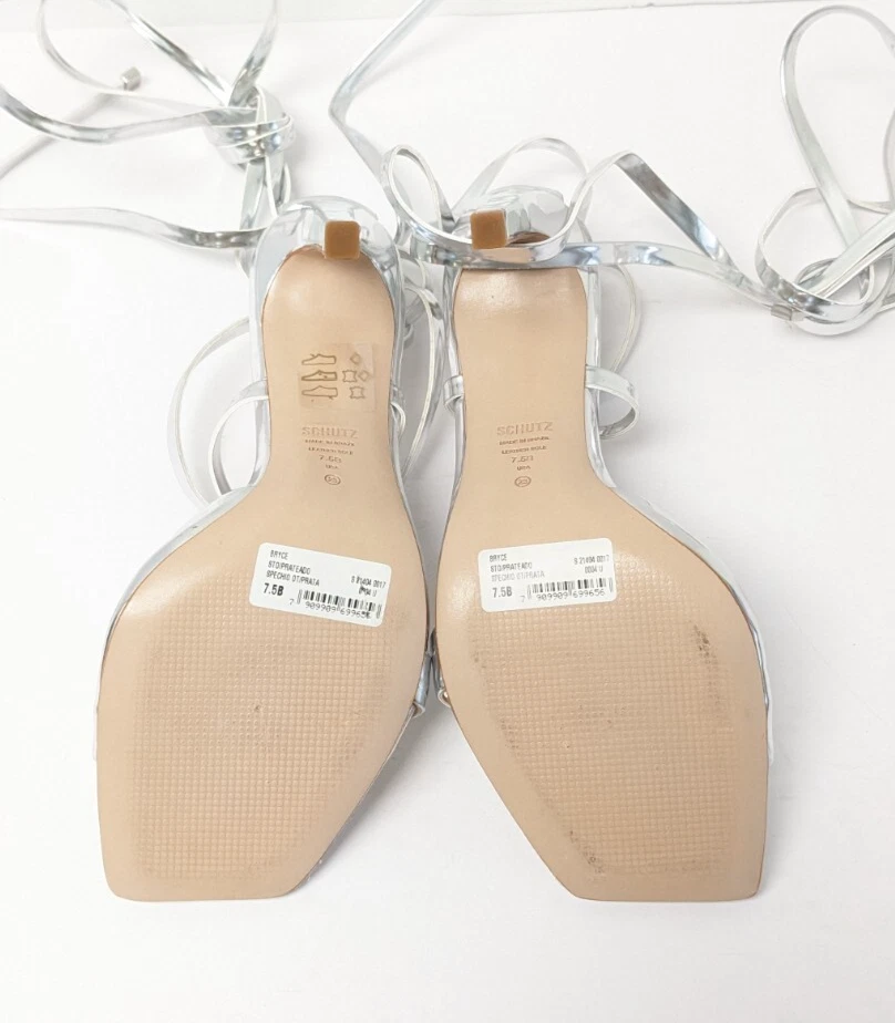 Sandalias envolventes al tobillo Schutz Bryce, plateadas, para mujer 7,5 Foto 4 de 4