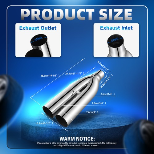 For 3-Series E36 M3 2.5'' to 3'' 19" Length Dual Blast Pipe Exhaust Tip Muffler - Picture 2 of 13