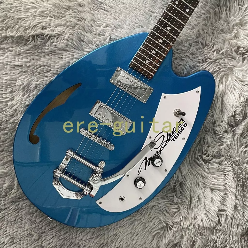 Electric Guitar Metallic Blue F Hole Chrome Hardware Egg Small