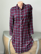 Forever 21 Shirt Dress S Small Flannel Red Blue Plaid Cabin Country MIDI Long SL