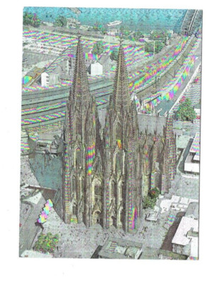 Kölner Dom / Kölner Dom: Gotik: Luftaufnahme mit Gleisen & Rhein