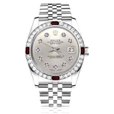 Rolex Datejust 31 mm Silver Diamond Accent Dial Steel Watch Ruby & Diamond Bezel 2