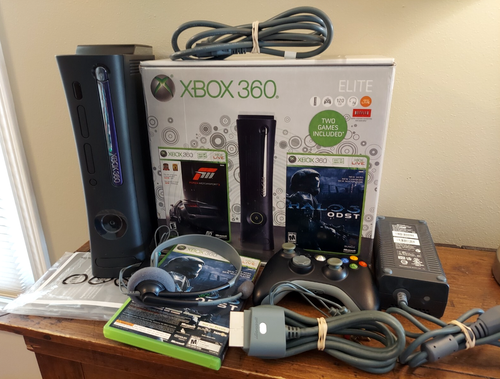 Xbox 360 Elite Bundle 120G w/ Controller, Cords, Games, Box, Manual TESTED