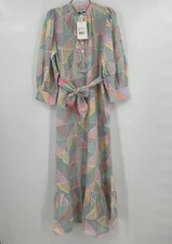 Antik Batik Caroline Long Dress size M 40 Maxi Shirt Dress Belted 100% Cotton