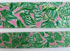 Pink green ocean Sea shell palm beach style Grosgrain ribbon 7/8" 1.5" preppy