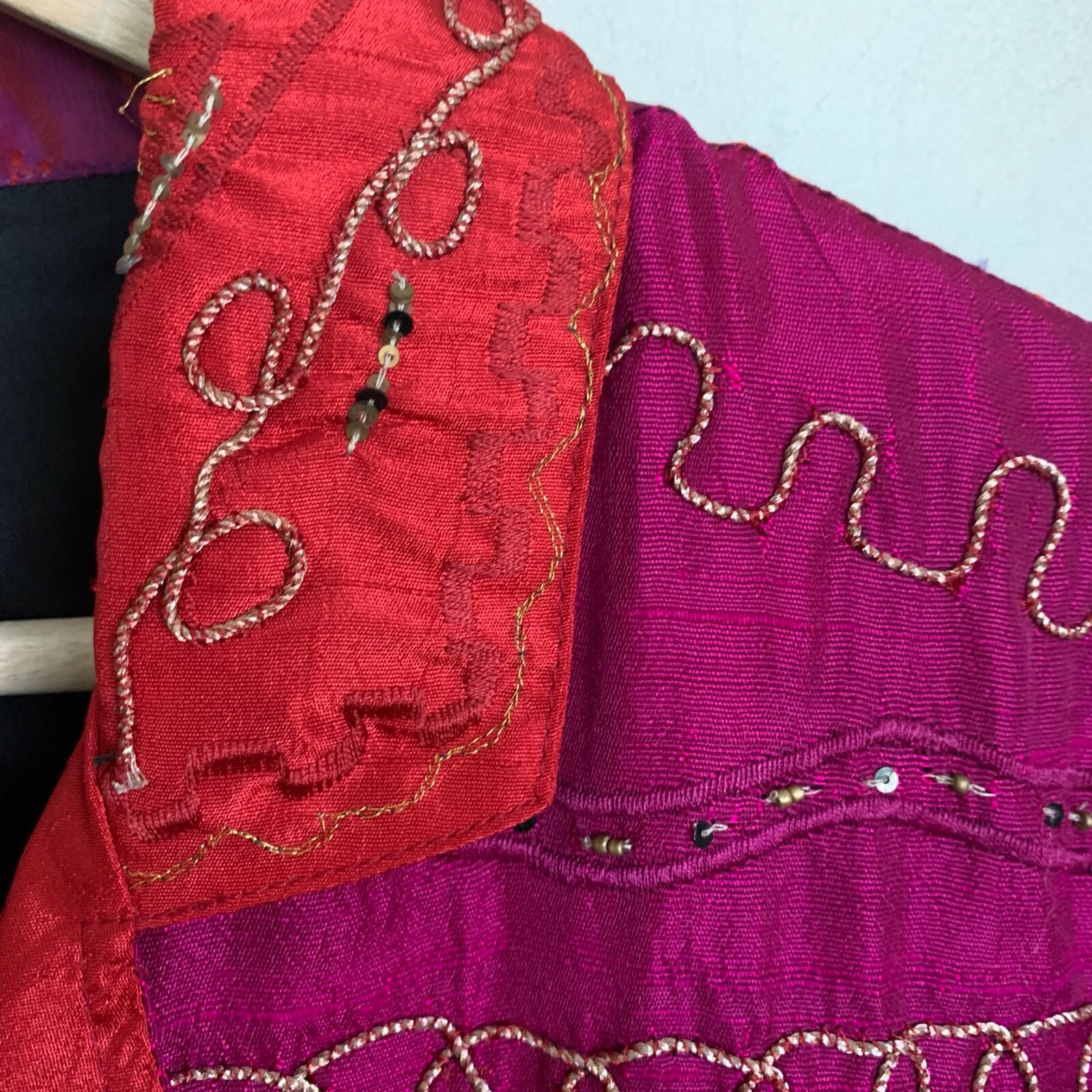 Chico's Jacket Fuchsia Red Multi Patch Embroidere… - image 6