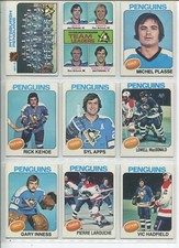 1975-76 TOPPS PITTSBURGH PENGUINS TEAM SET (17) SYL APPS, RICK KEHOE, HADFIELD