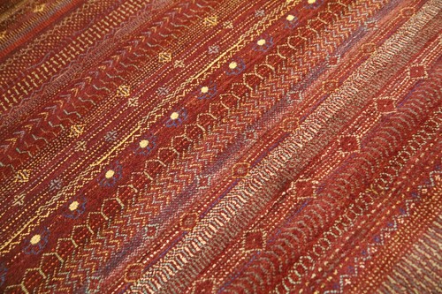 Burgundy 4x5 Ft Gabbeh Afghan Hand Knotted Tribal Striped Plush Wool Area Rug - Picture 8 of 12