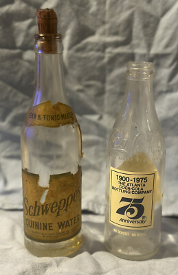 Vintage Collectible Bottles Schwepps Quinine Water & Coca Cola 75th Anniversary