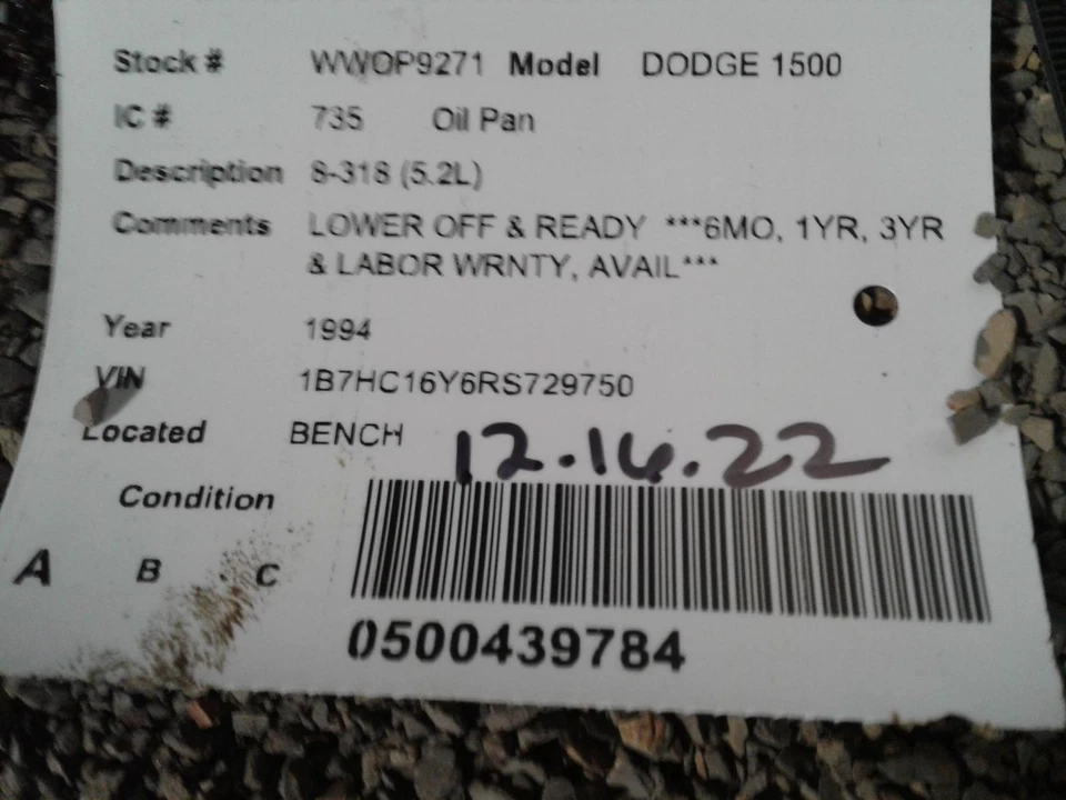 Used Engine Oil Pan fits: 1994 Dodge 1500 pickup 8-318 5.2 Grade A Foto 3 de 4