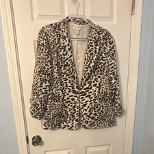 Chico's Animal Print Blazer White Black Brown Size 3 XL Regular Long Sleeve