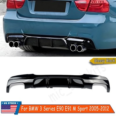 Gloss Black Quad Exhaust Rear Bumper Diffuser For BMW E90 E91 2005-2012 M Sport