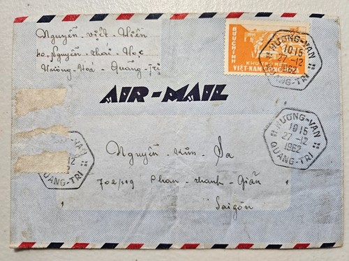 South Vietnam 1962 Cover w/ Scarce Huong Van, Quang Tri Postmarked