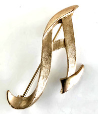 Vintage Initial Letter A Brushed Pale Gold Tone Pin 1-9/16"