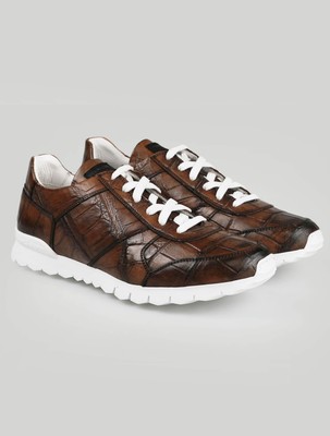 Kiton Brown Leather Crocodile Sneakers KSX31 Man
