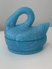 Vintage  Blue Swan Milk Glass Trinket Dish~Candy Dish Opaque